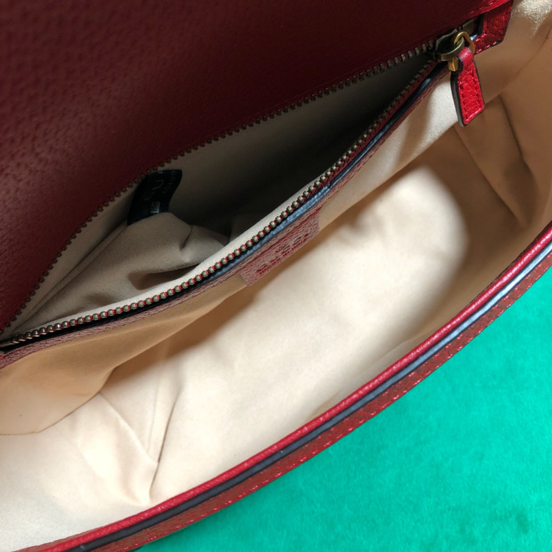 Gucci GG Marmont Small Shoulder Bag - GG Supreme Canvas with Red Leather Trim