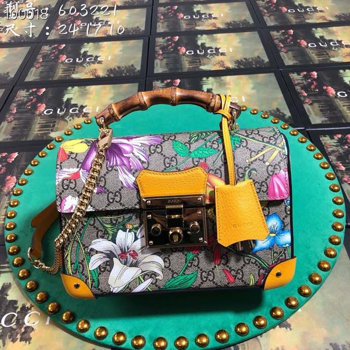 Luxury GG Supreme Floral Canvas Handbag with Bamboo Handle & Padlock
