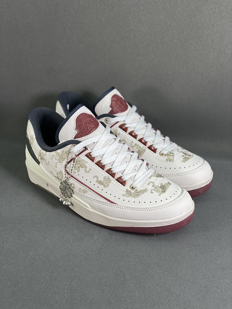 Air Jordan 2 Low "Year of the Dragon" FV5036-111 White Burgundy Embroidered Dragon Sneakers Men's Women's Chinese New Year Limited Edition