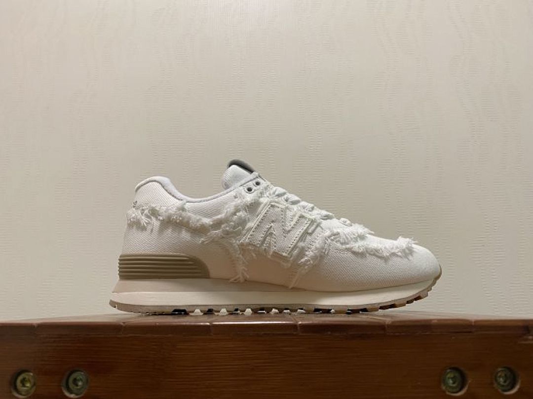 New Balance 574 Rawiya Distressed Frayed Canvas Off-White Cream Sneakers ML574DRY