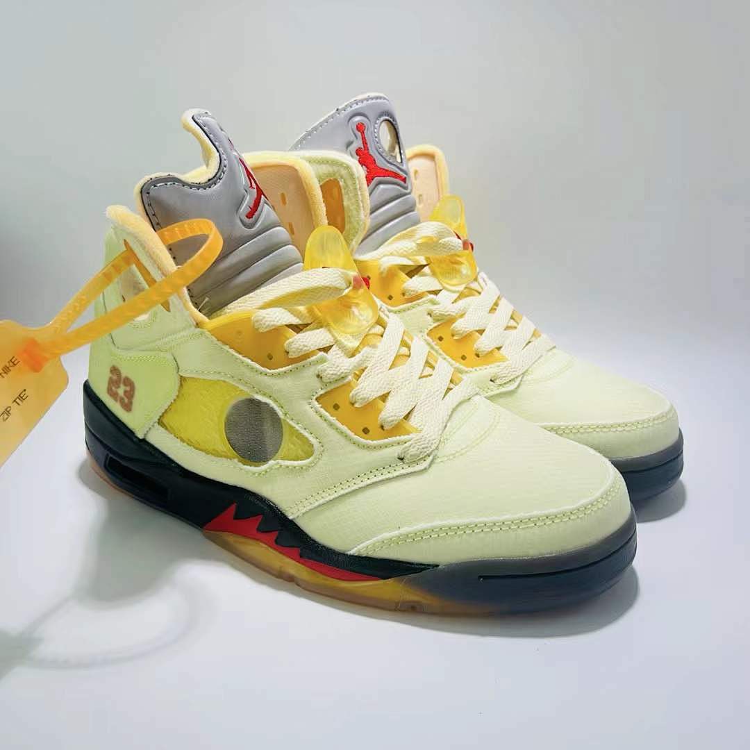 Nike Air Jordan 5 Retro SP x Off-White 'Sail' Muslin Fire Red Black Men's Sneakers CT8480-100