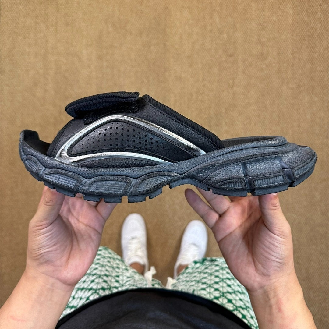 Balenciaga Track Slide Sandals Black Silver 697960 W3DP3 1000