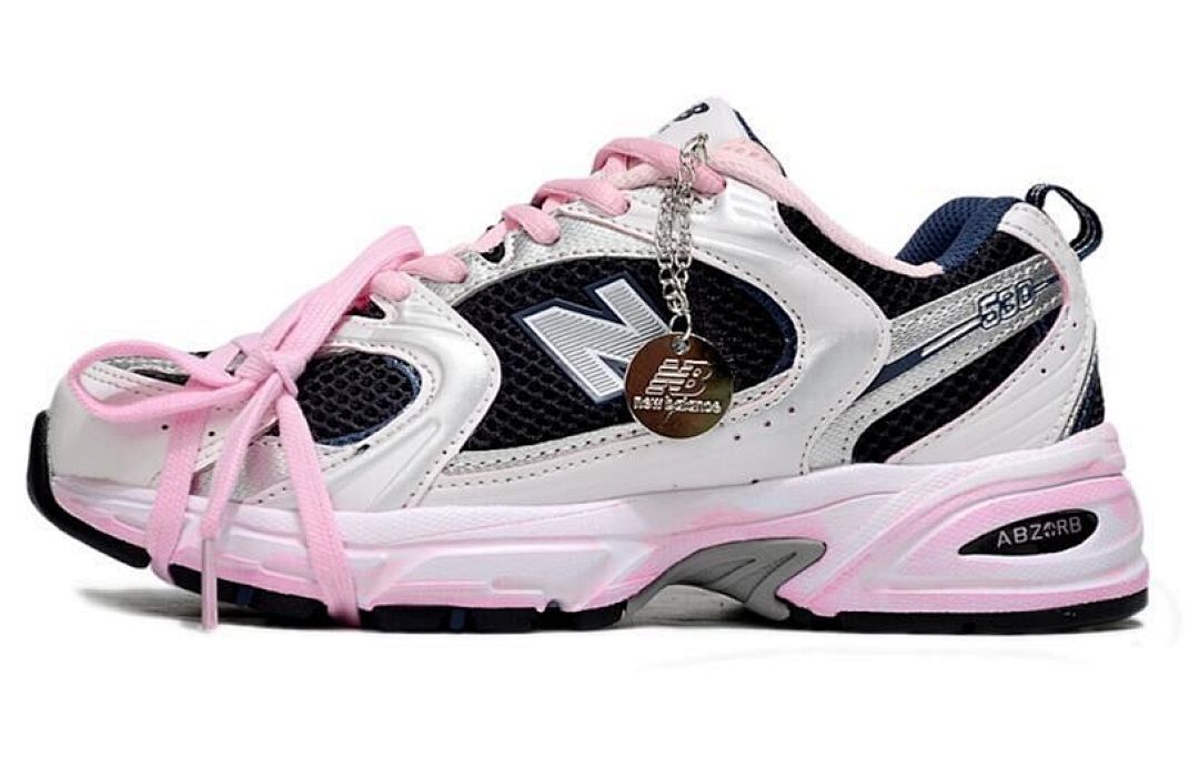 New Balance 530 Women's White Pink Navy Silver ABZORB Lifestyle Sneakers with Charm