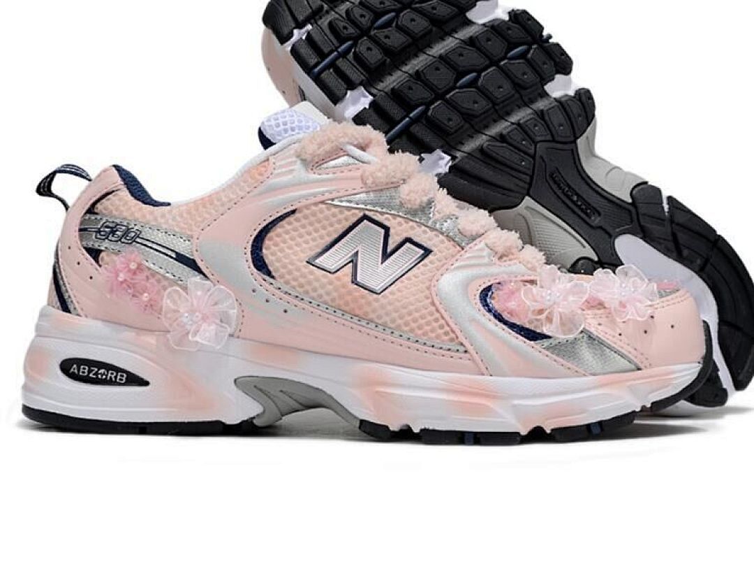 New Balance 530 Women's Pastel Pink Silver Floral Embellished ABZORB Running Sneakers