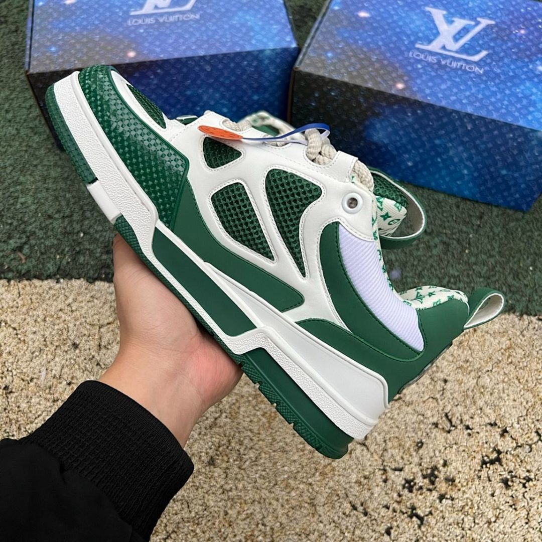 Louis Vuitton LV Trainer Sneaker Green White 1A9Z1C Luxury Designer Mesh Calf Leather Low Top Men's Women's Streetwear Trainers Shoes