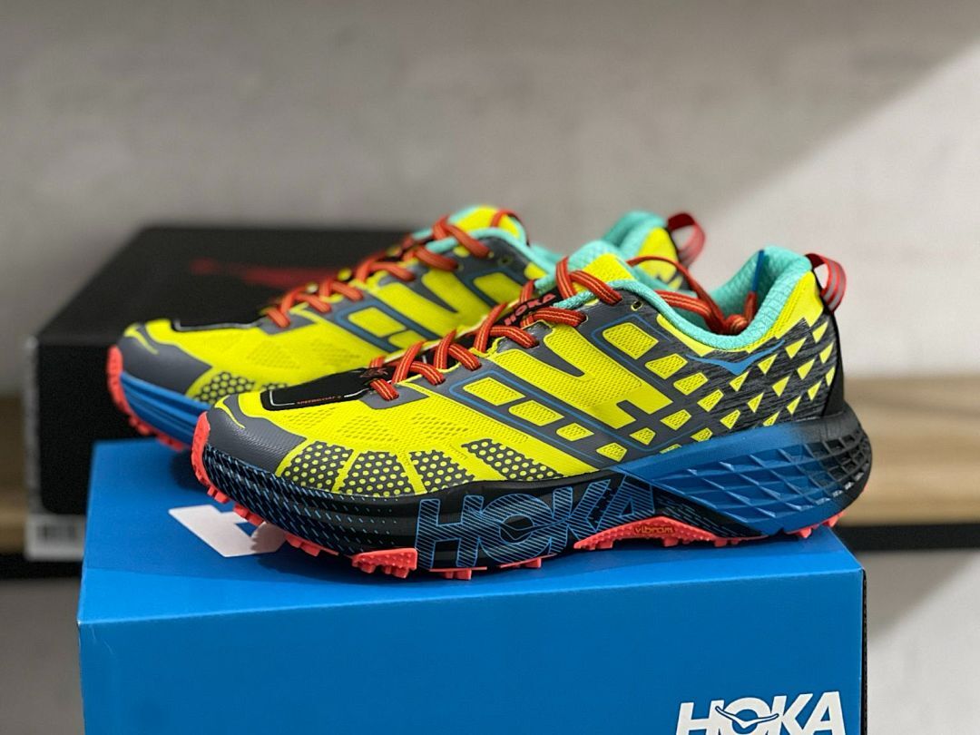 Hoka Speedgoat 5 Men's Trail Running Shoes 1123123-BYBC Bright Yellow Blue Coral Vibram Megagrip