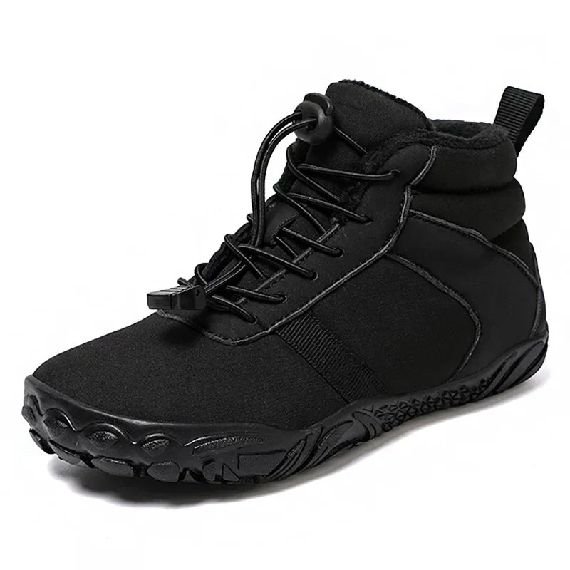 Blotcha Kids Waterproof Barefoot Snow Boots Wide Toe Warm Fur Lined Winter Sneakers Pink Stars