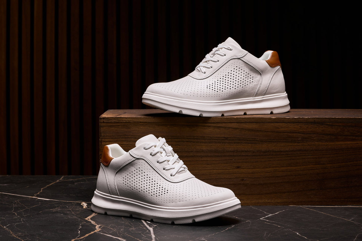 CALTO J1581 Lightweight Height-Increasing Casual Walker Sneaker - 2.6 Inches Taller - White - Premium Quality Footwear