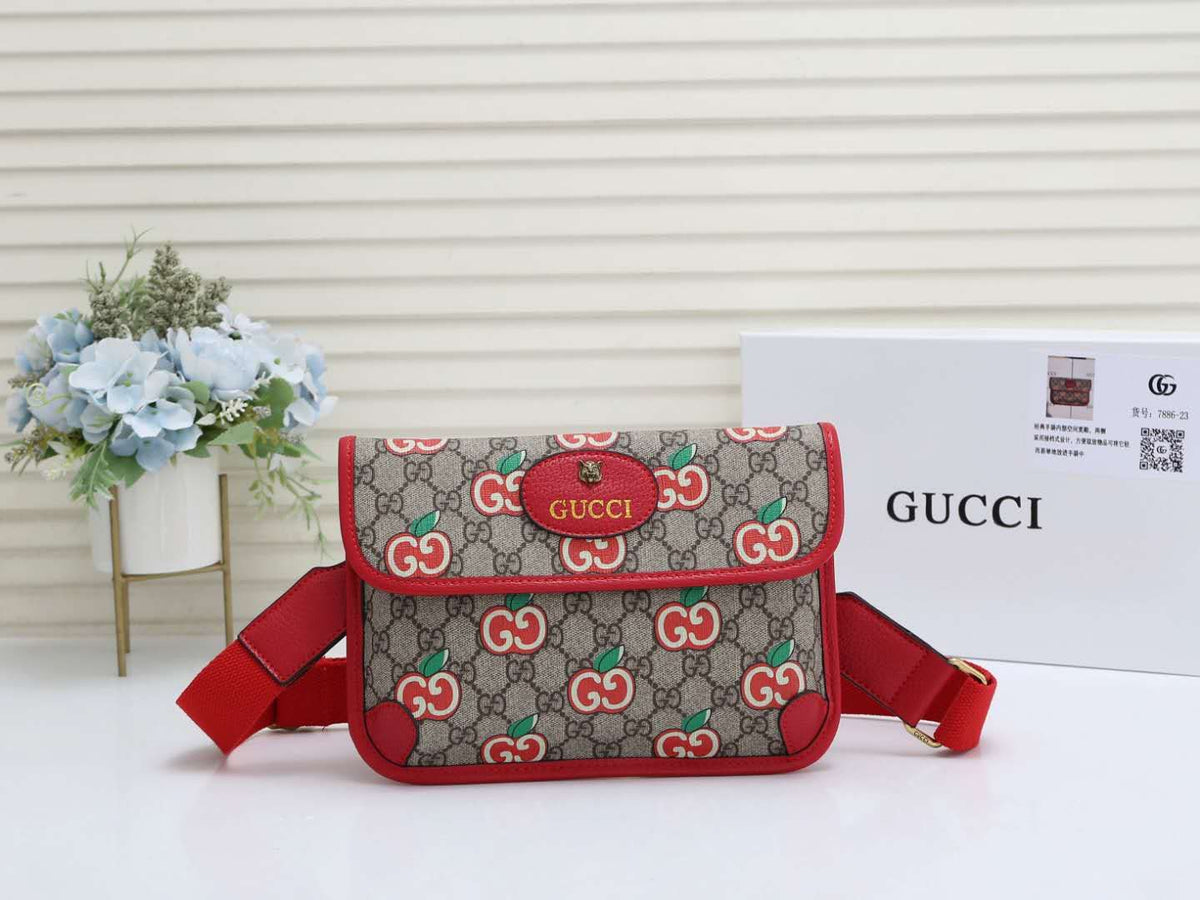 Gucci Kids GG Supreme Apple Print Belt Bag - Beige & Red Canvas