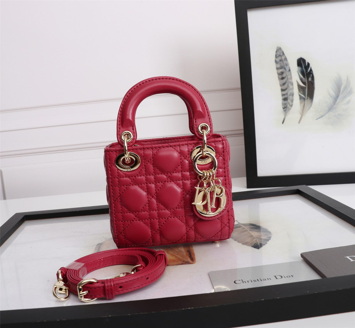 Micro Lady Dior Bag in Cherry Red Cannage Lambskin with Gold-Tone Hardware