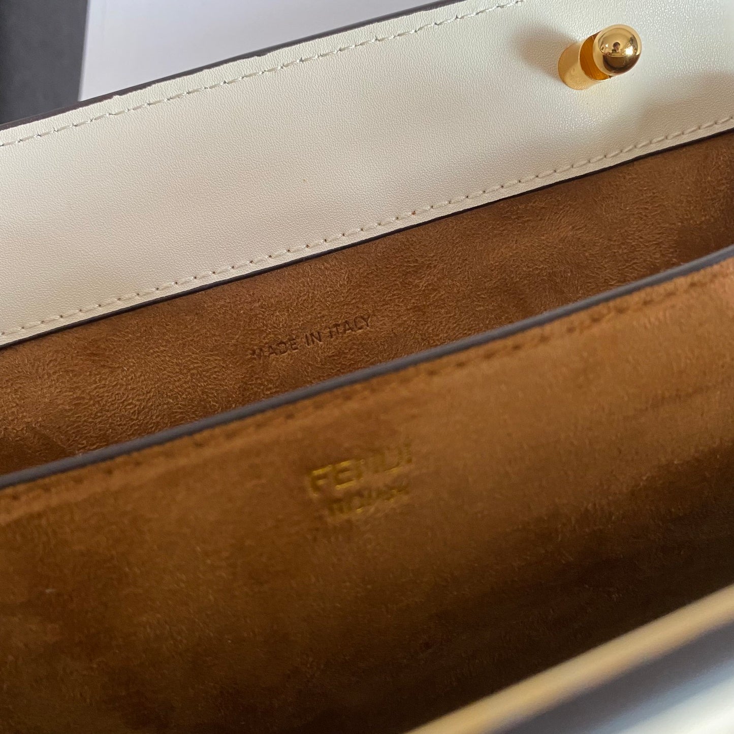 Fendi Kan U White Leather Shoulder Bag with Python-Effect Detail