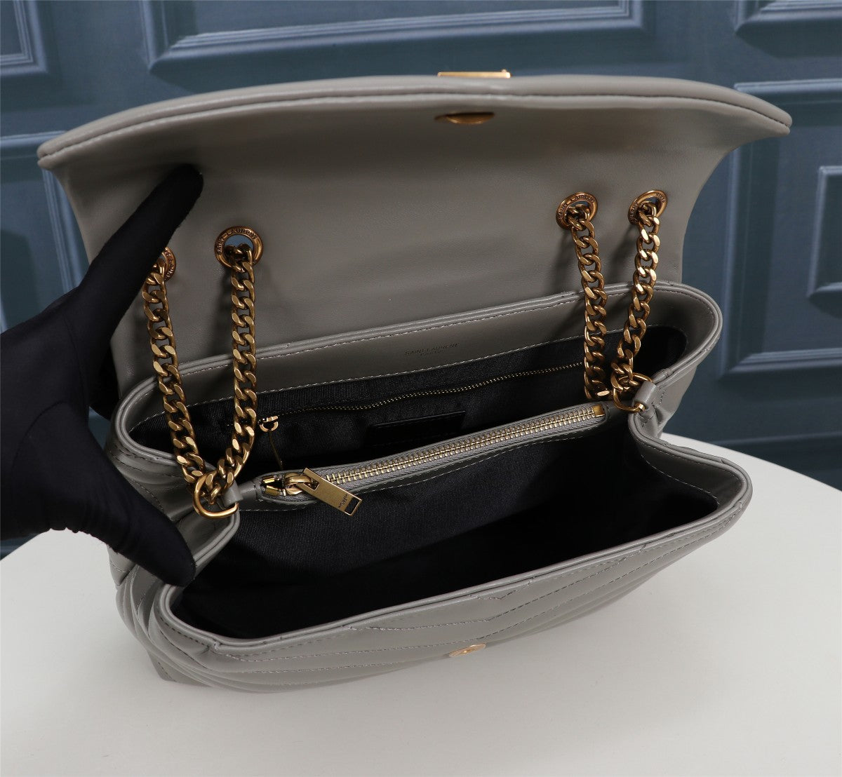 Saint Laurent Loulou Medium Chain Bag in Matelassé Leather - Grey