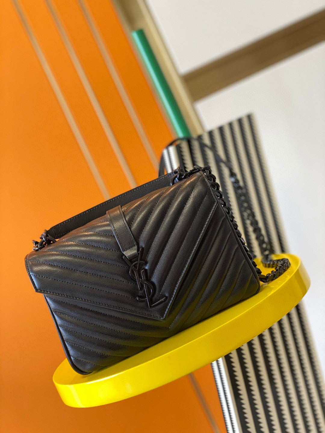 Saint Laurent Matelassé Quilted Leather Shoulder Bag in Black