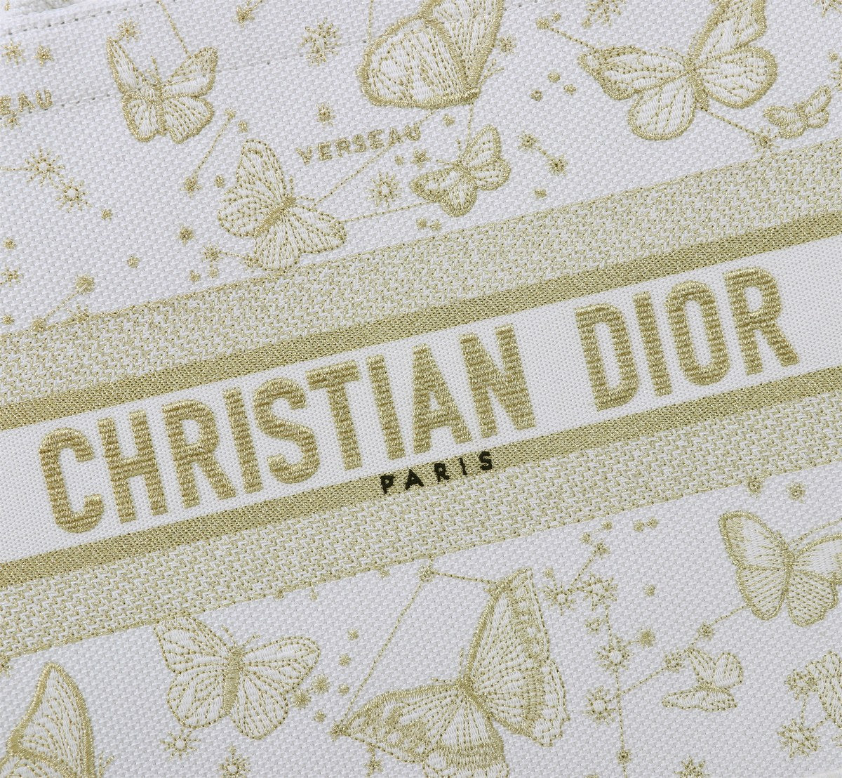 Christian Dior Medium Book Tote - White and Gold Butterfly Embroidery