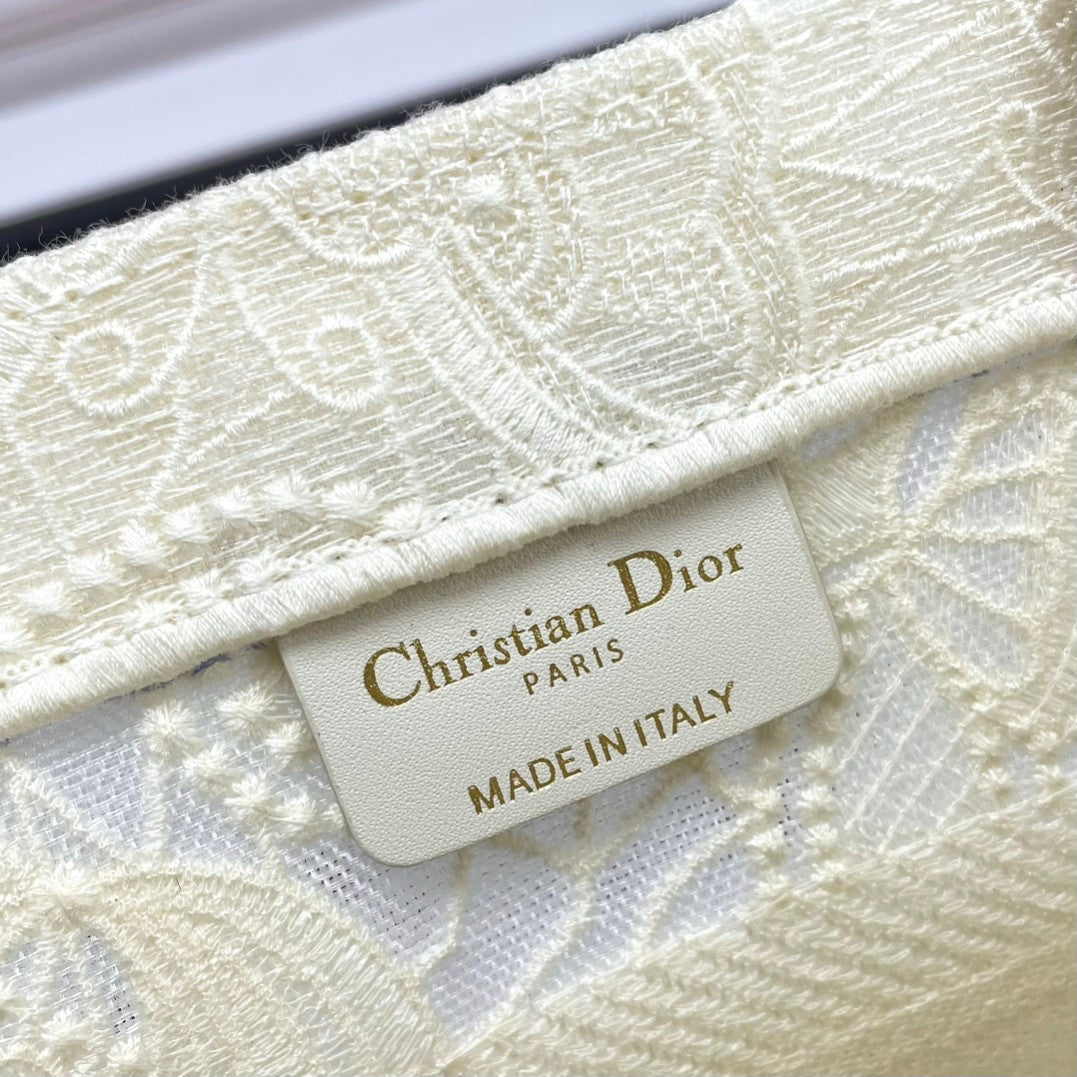 Christian Dior White Embroidered Book Tote Bag