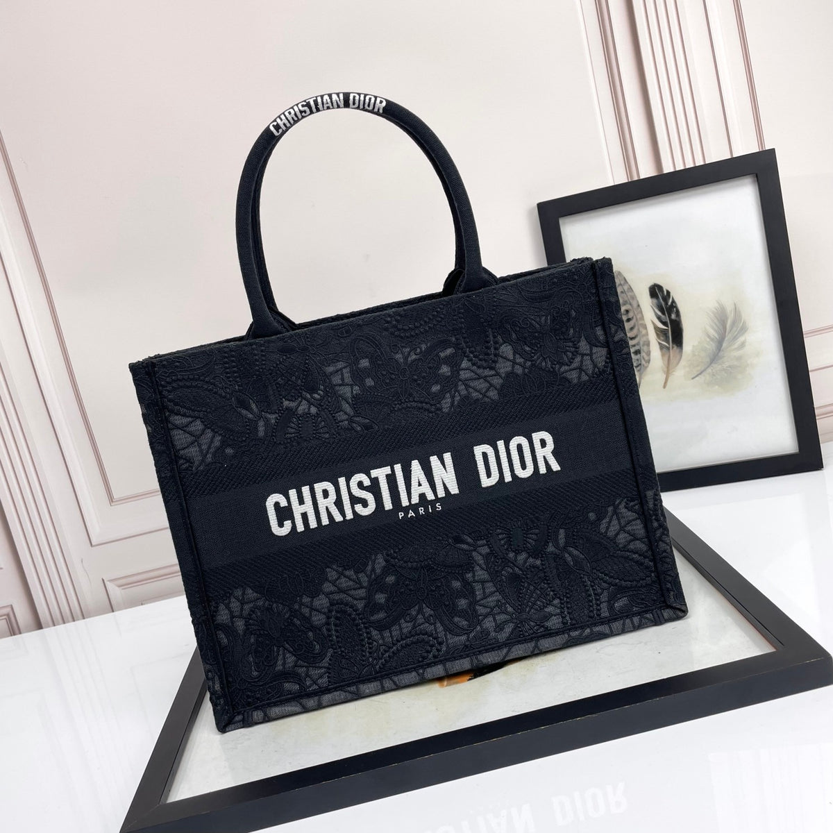 Christian Dior Book Tote Black Embroidered Canvas Bag
