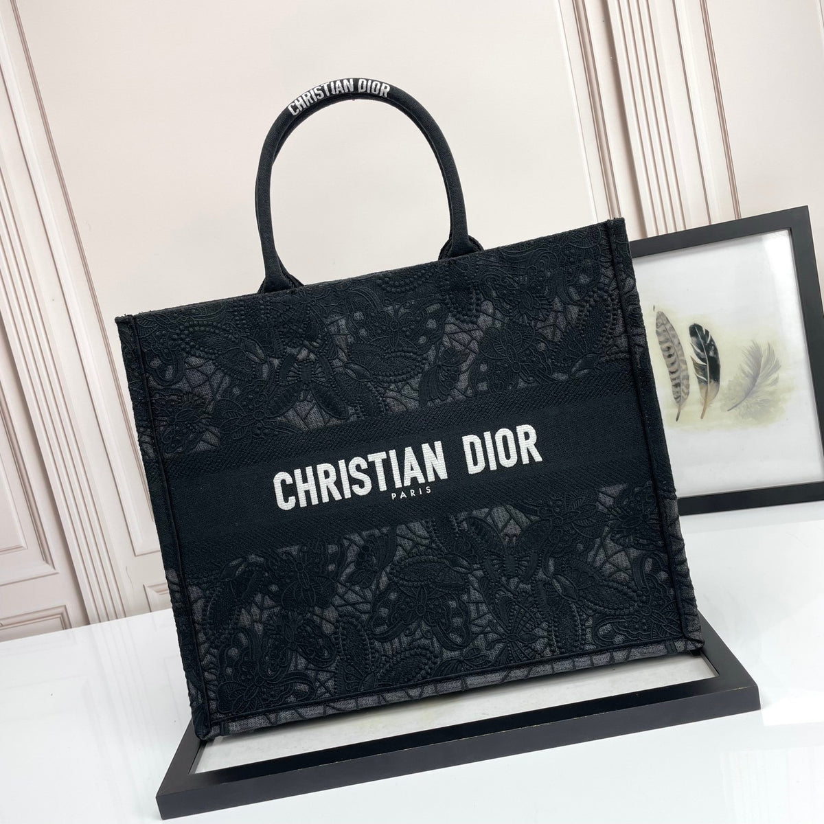 Christian Dior Book Tote Black Butterfly Embroidered Canvas Bag