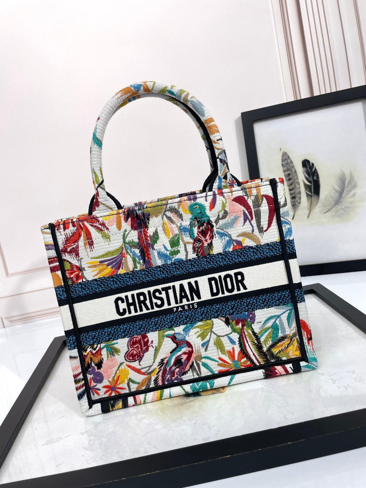 Christian Dior Medium Book Tote Bag - Tropical Floral Embroidered Canvas