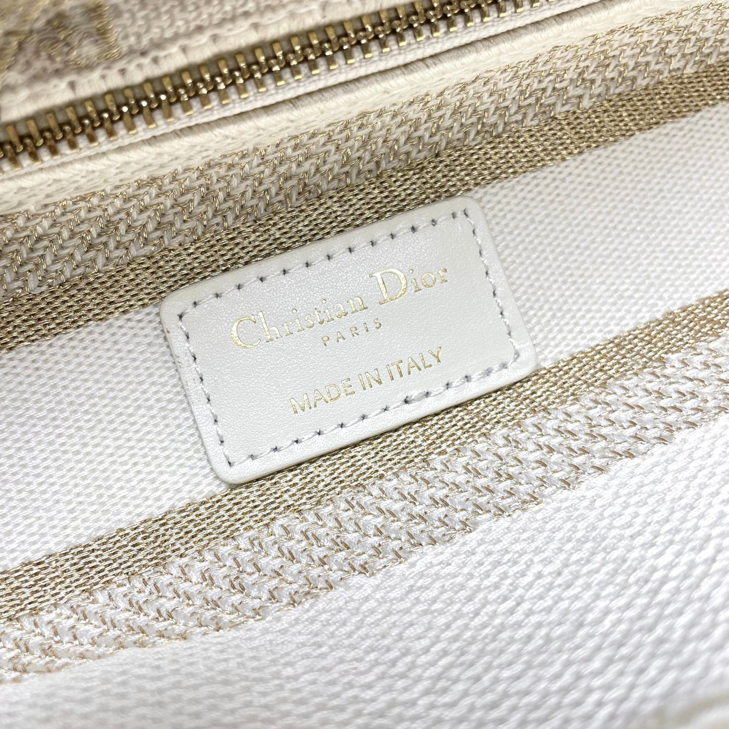 Christian Dior Lady D-Lite Medium Bag - Beige and White Cannage Embroidery