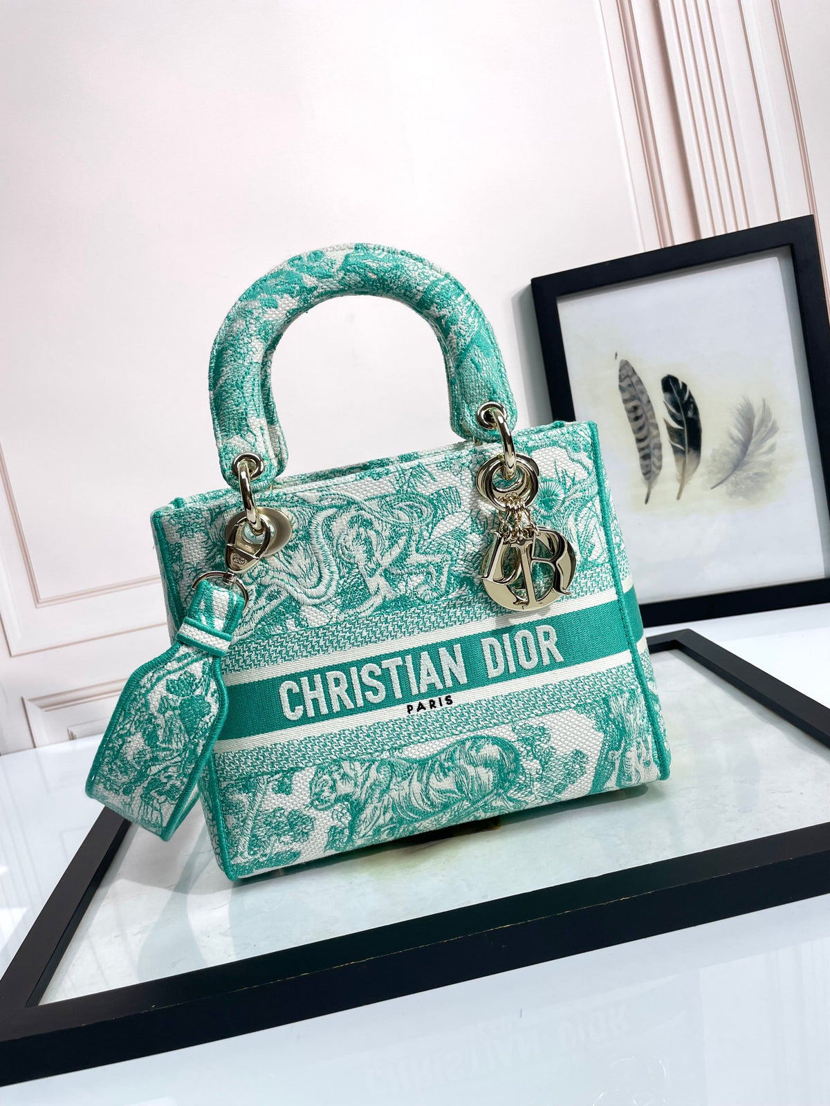 Christian Dior Lady D-Lite Bag Green Toile de Jouy Embroidery Medium