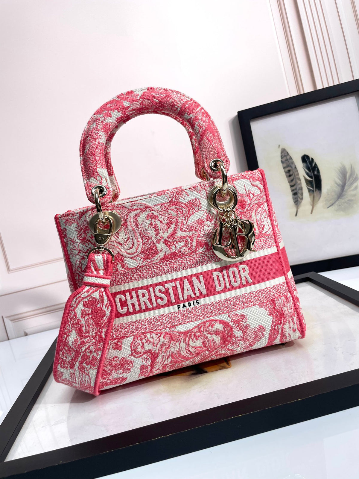 Christian Dior Lady Dior Bag Pink Toile de Jouy Embroidery