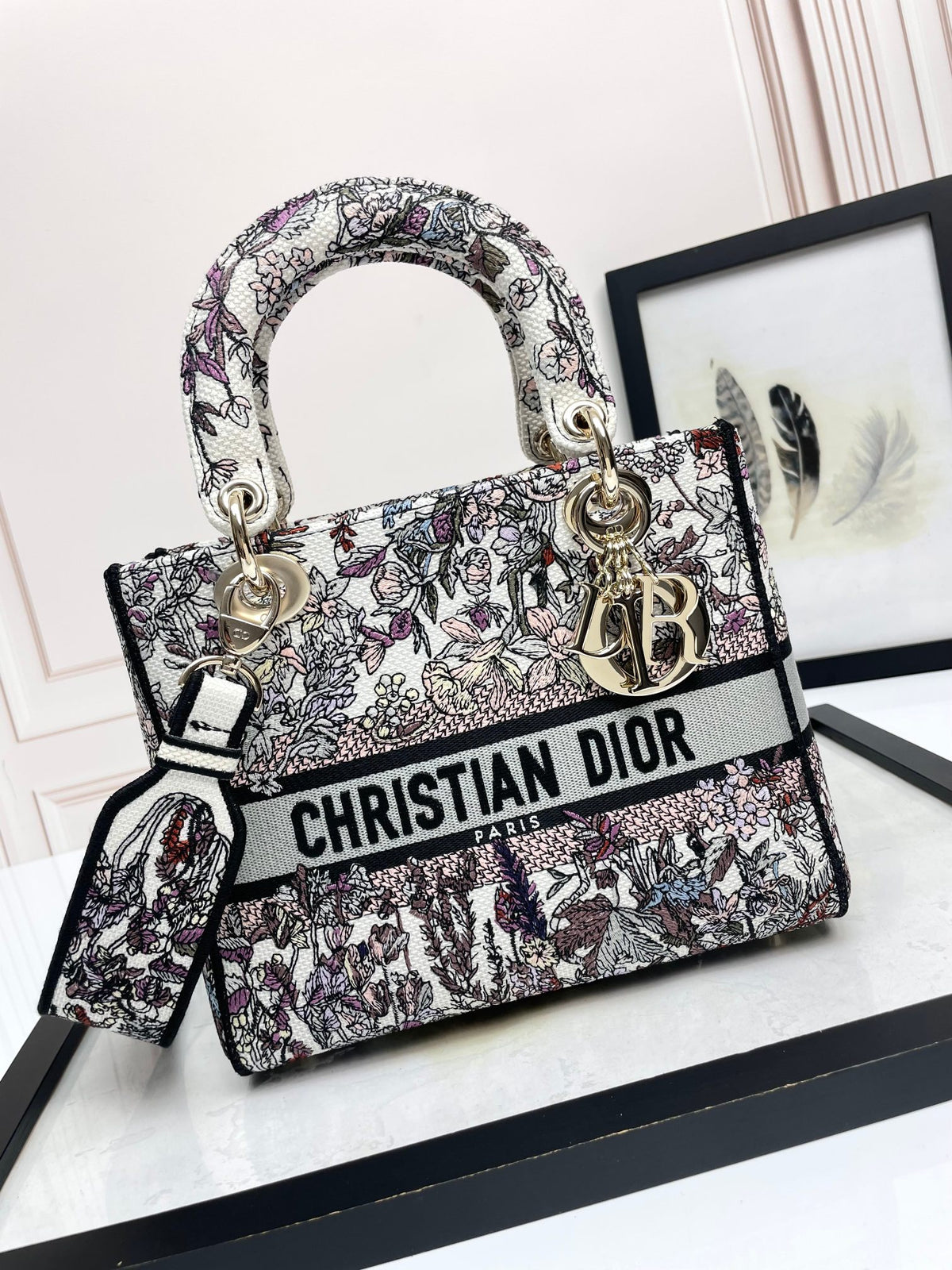 Christian Dior Medium Lady D-Lite Bag - Multicolor Toile de Jouy Reverse Embroidery