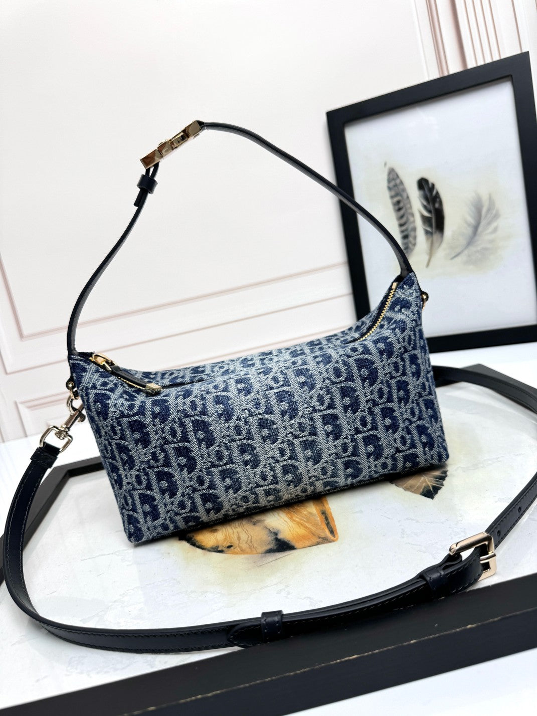 Dior Vintage Blue Oblique Jacquard Small Shoulder Bag