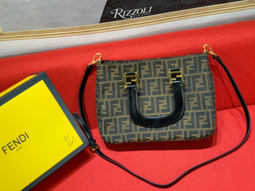 Fendi Monogram Zucca Canvas Small Sunshine Shopper Bag with Gold-Tone Hardware