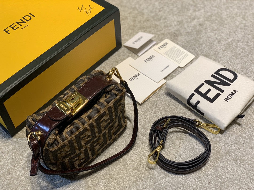 Fendi FF Monogram Canvas Mini Vanity Case Bag - Brown