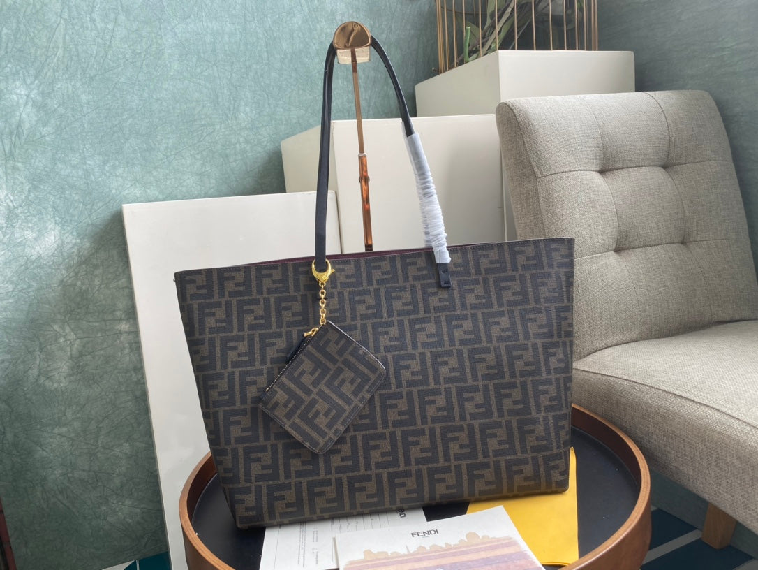 Fendi Monogram Brown Canvas Large Tote Bag with Detachable Pouch