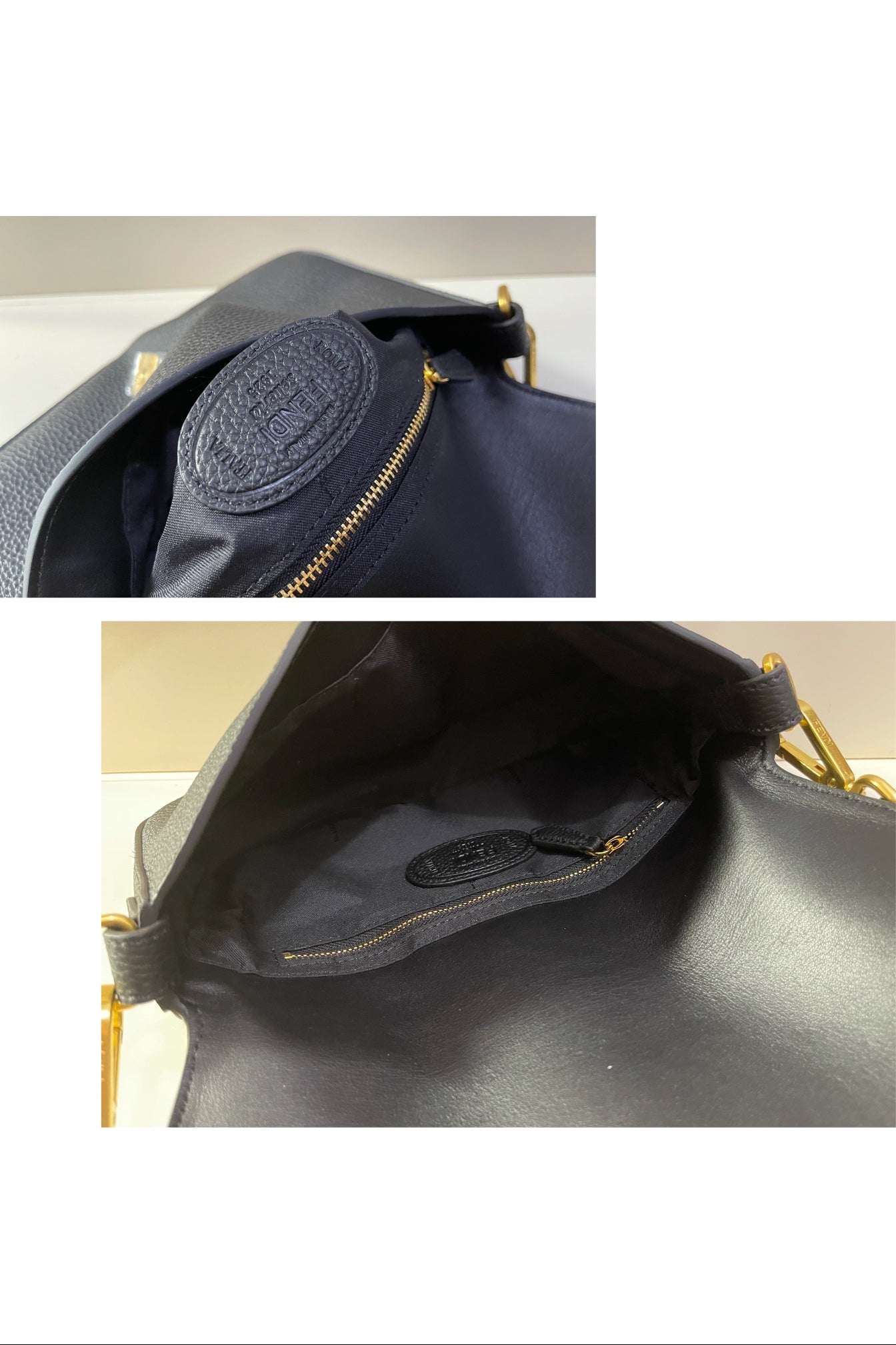 Fendi Black Leather Baguette Shoulder Bag with Gold Hardware