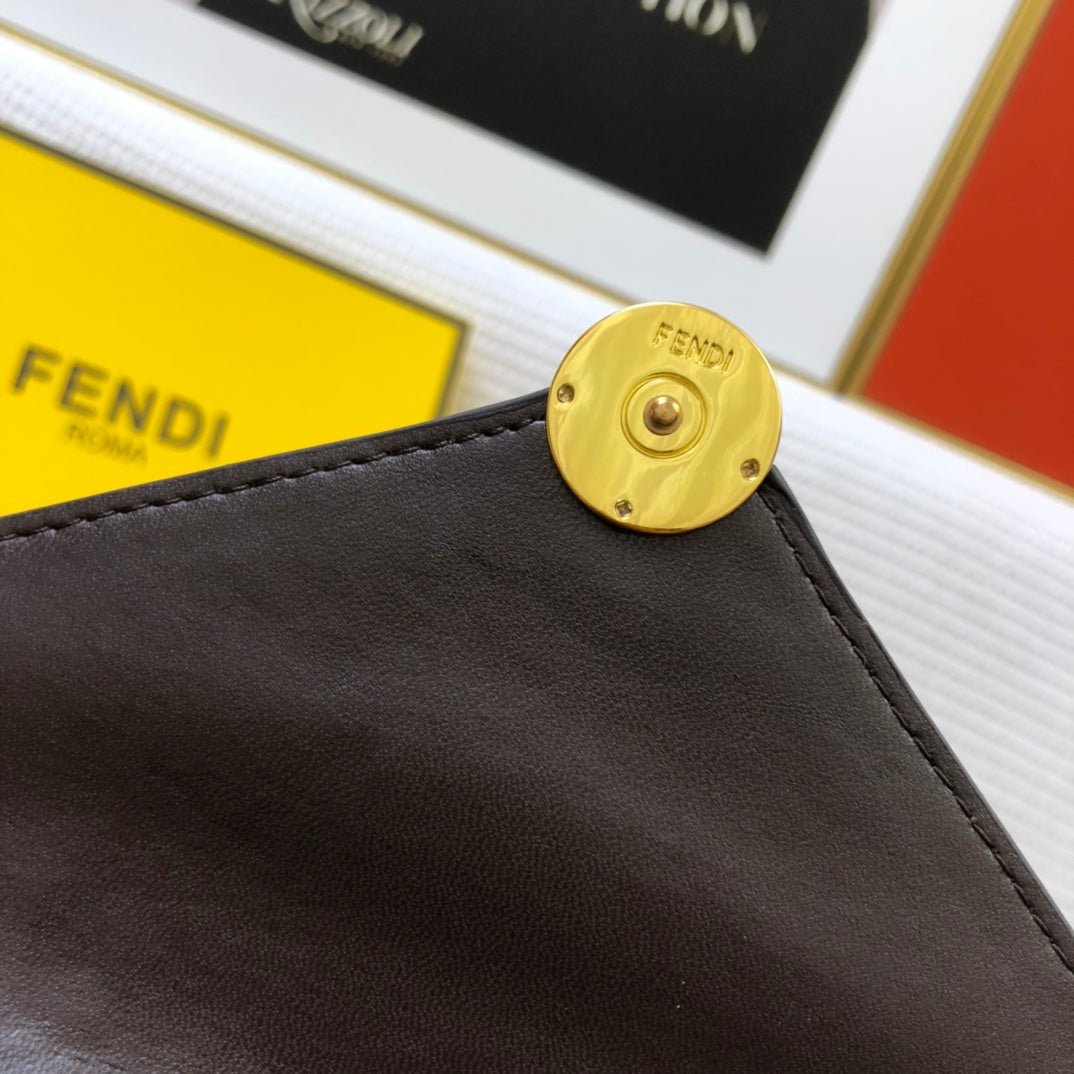 Fendi Brown FF Embossed Leather Envelope Pouch Clutch Bag