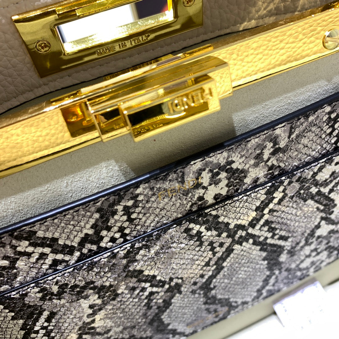 Fendi Peekaboo Medium Leather Handbag - Beige with FF Motif Trim