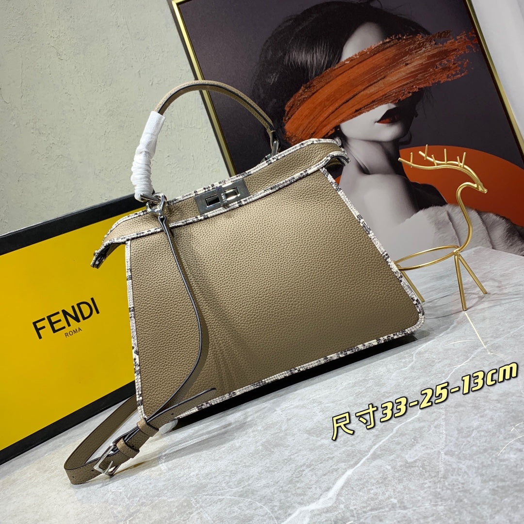 Fendi Peekaboo Leather Top Handle Bag - Taupe with FF Logo Trim