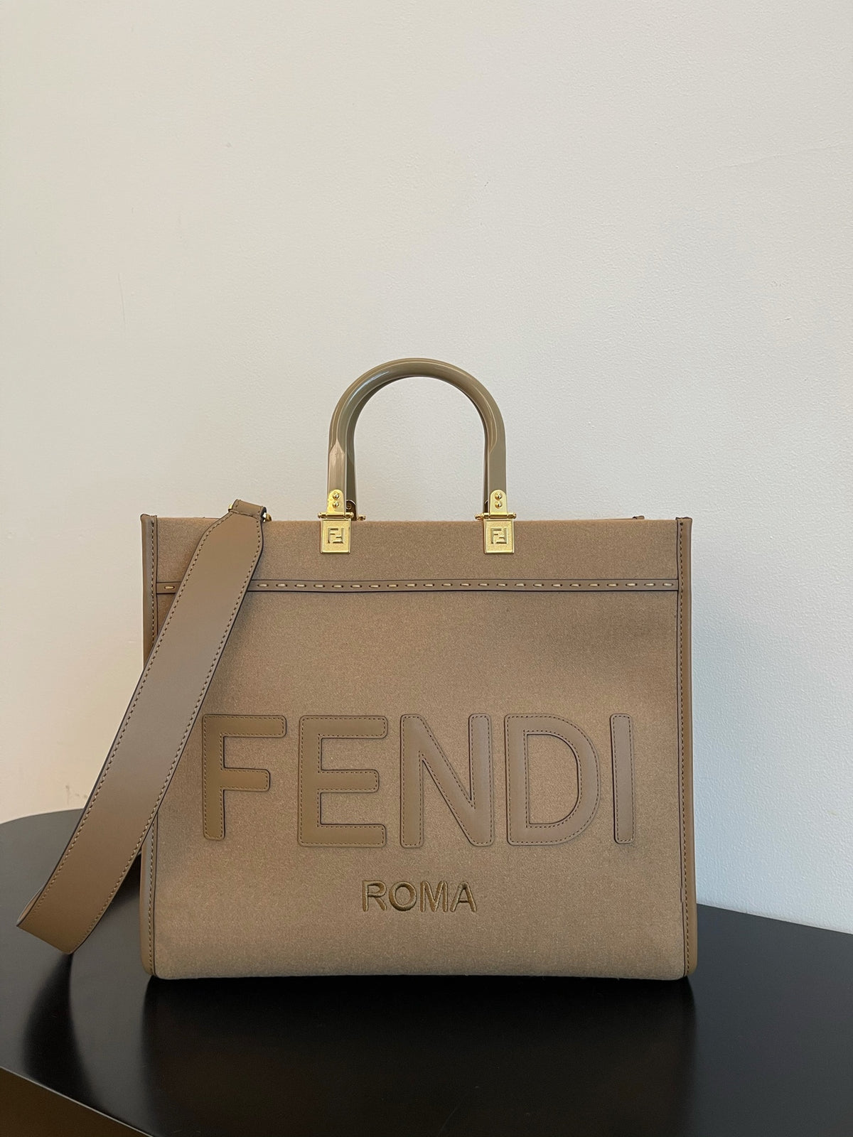 Fendi Sunshine Medium Shopper Bag - Taupe Leather Tote