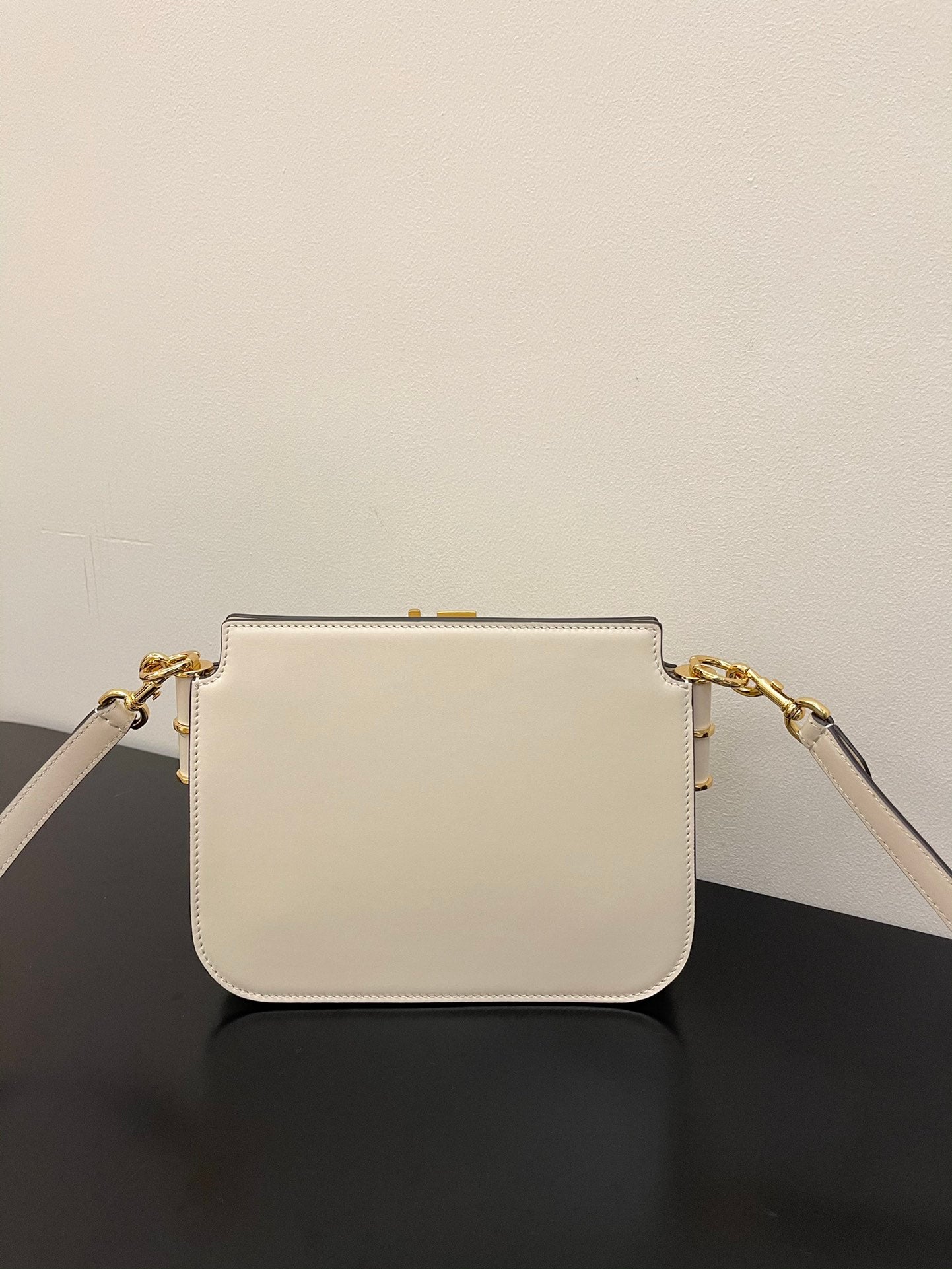Fendi Touch Small Shoulder Bag in White Leather with Gold-Tone Hardware