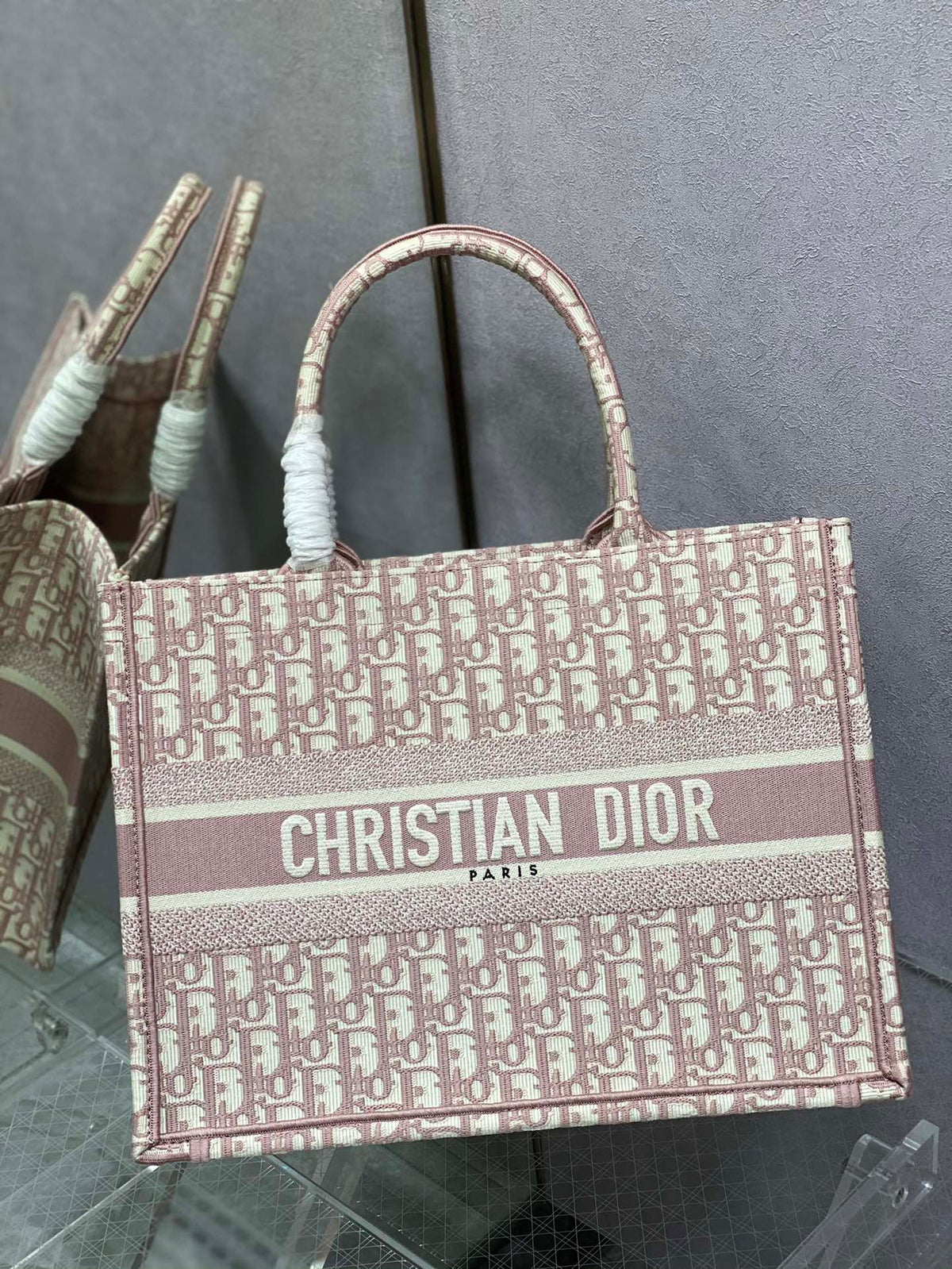 Christian Dior Book Tote Rose Gold Dior Oblique Embroidery Handbag