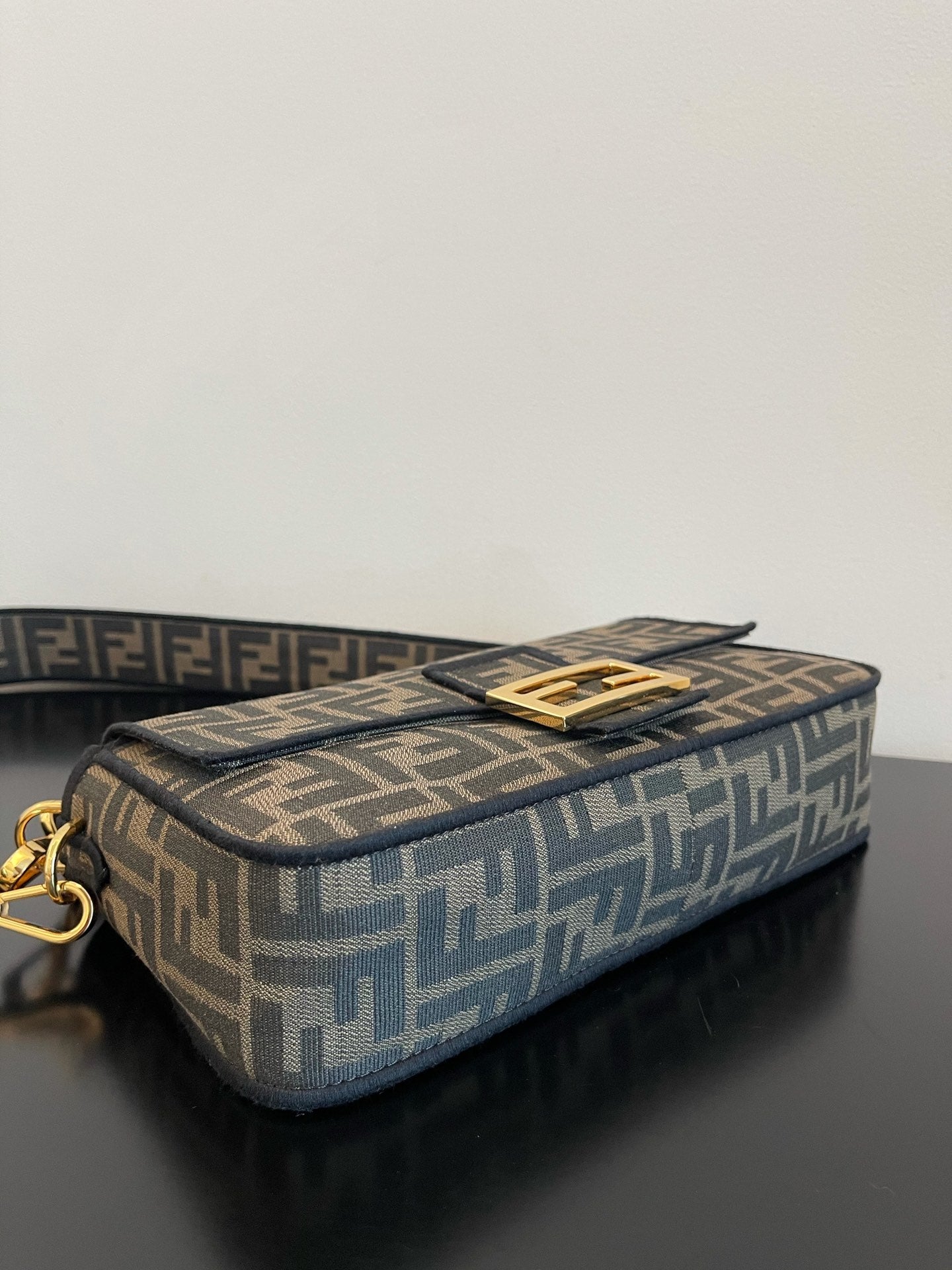 Fendi Baguette Monogram Canvas Shoulder Bag - Grey/Black FF Logo