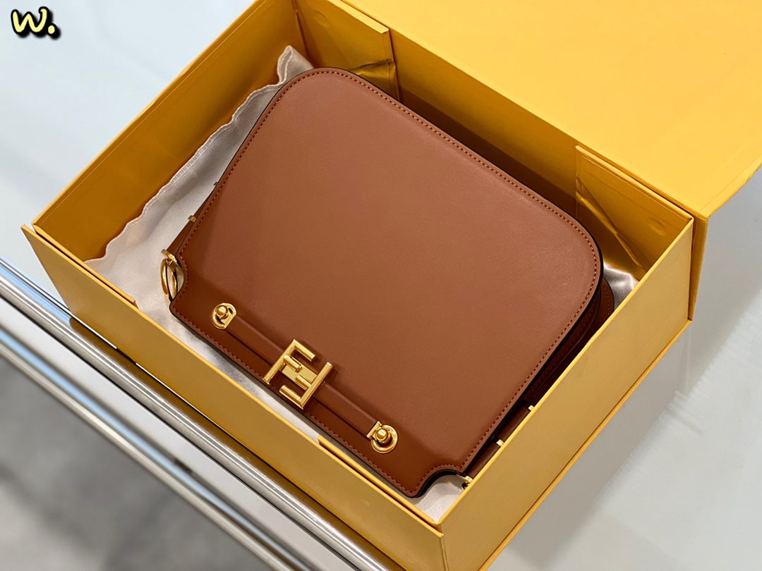 Fendi Black Leather Small Shoulder Bag with Gold-Tone FF Logo
