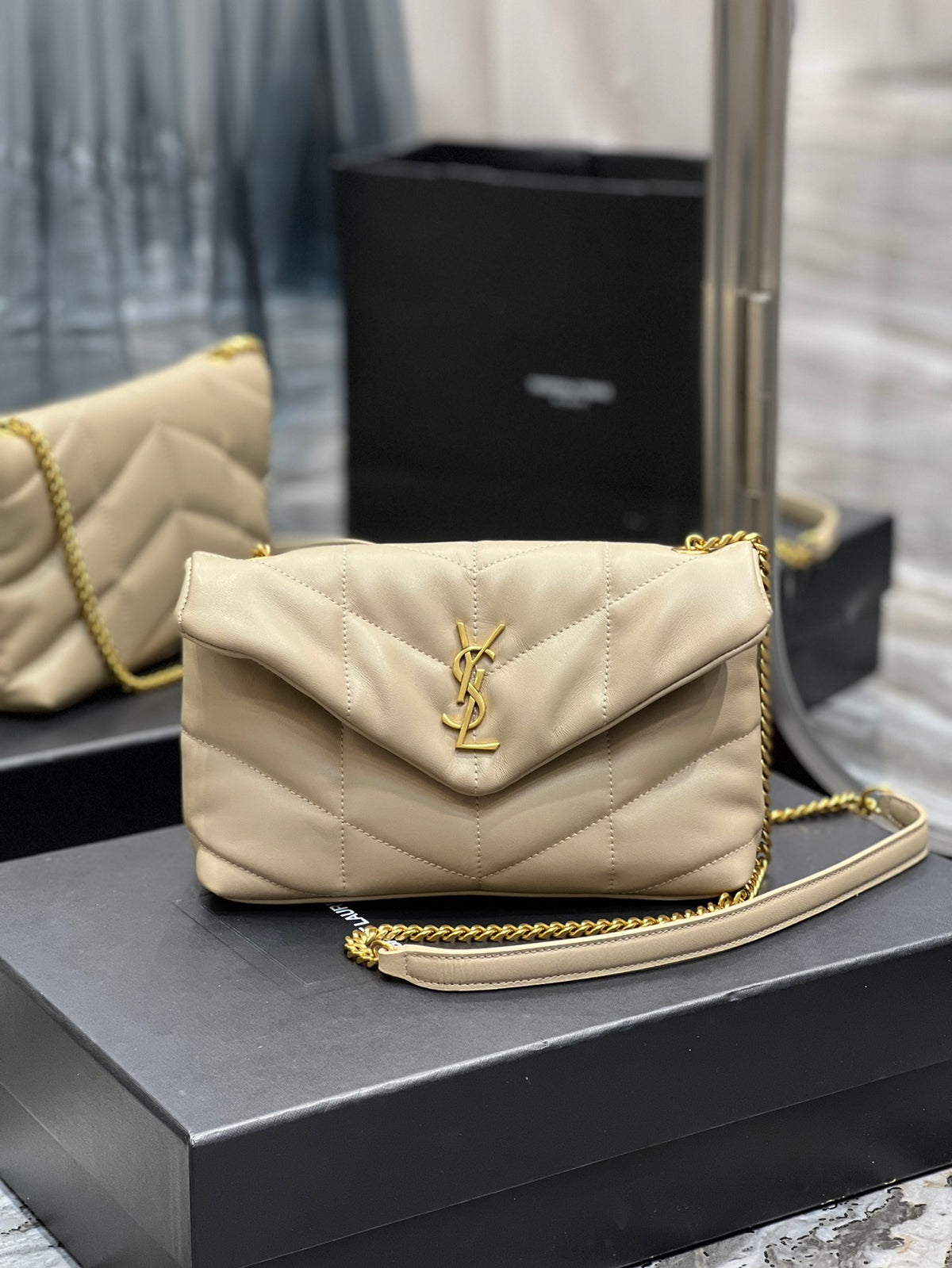 Saint Laurent Loulou Puffer Small Bag in Beige Quilted Leather