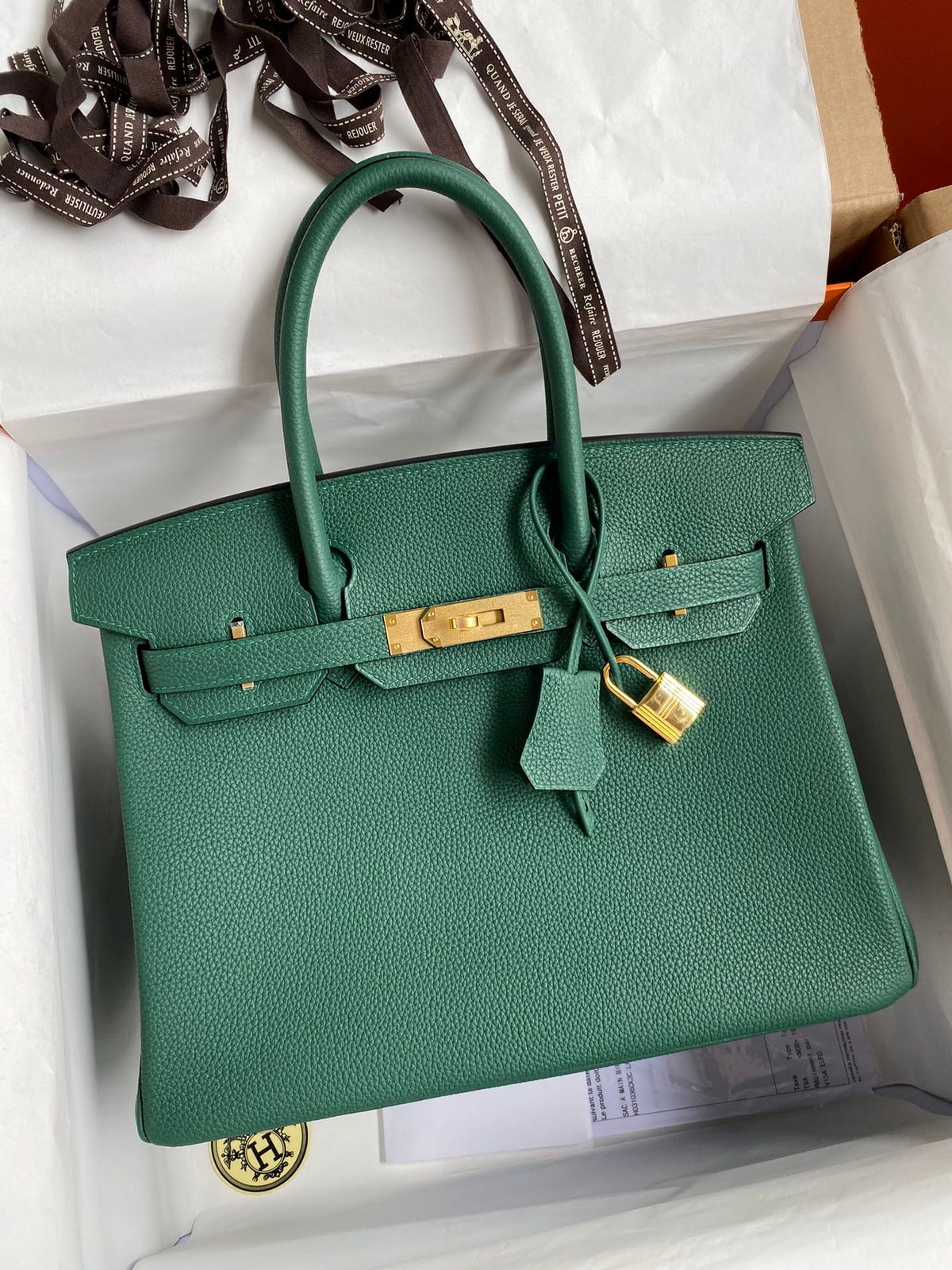 Luxury Forest Green Leather Handbag with Gold-Tone Hardware