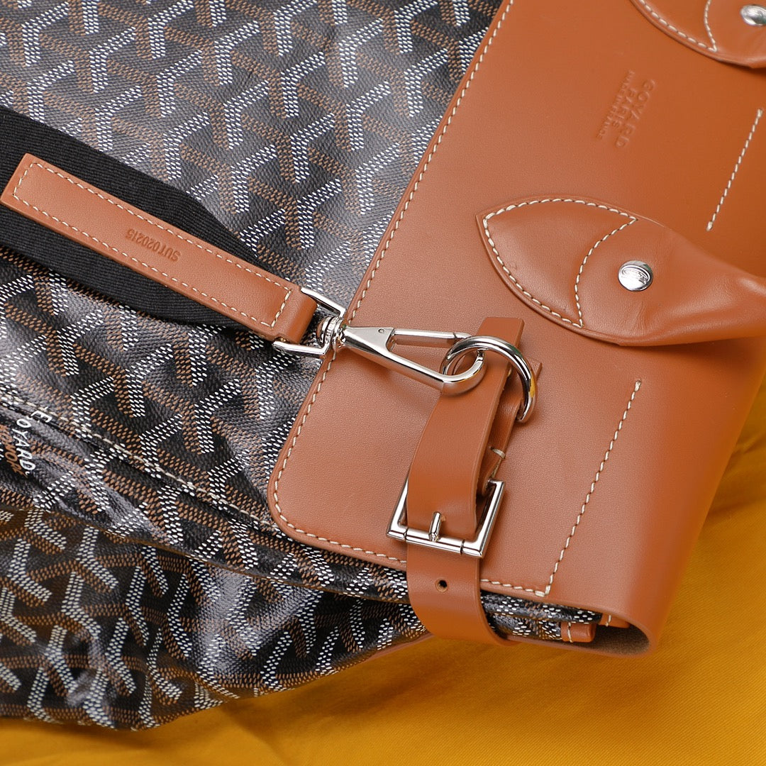 Gogy Luxury Chevron Pattern Canvas Backpack with Tan Leather Trim
