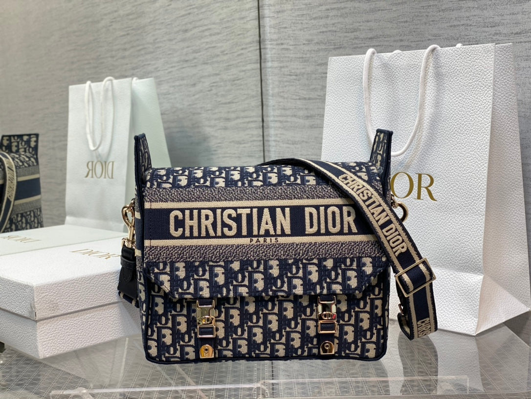 Christian Dior Blue Dior Oblique Messenger Bag with Shoulder Strap