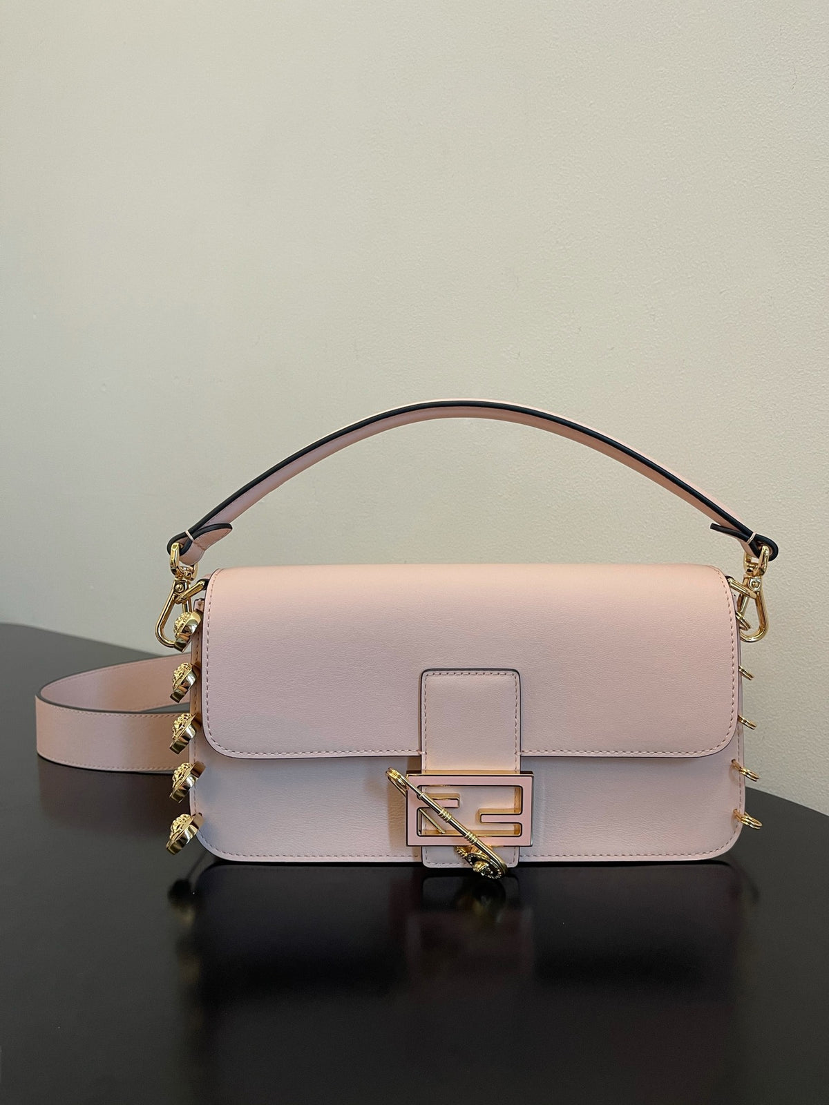 Fendi Baguette Light Pink Leather Shoulder Bag with Gold Hardware