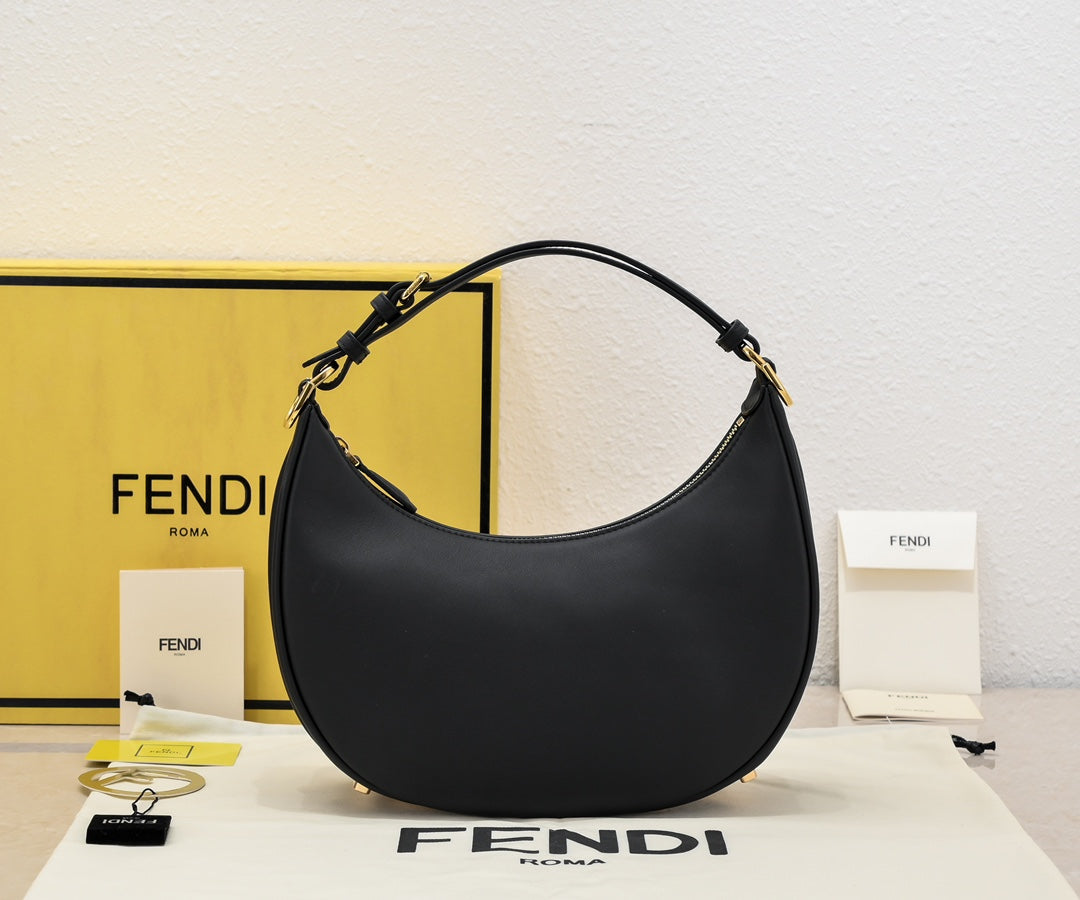 Fendi Fendigraph Small Black Leather Hobo Bag