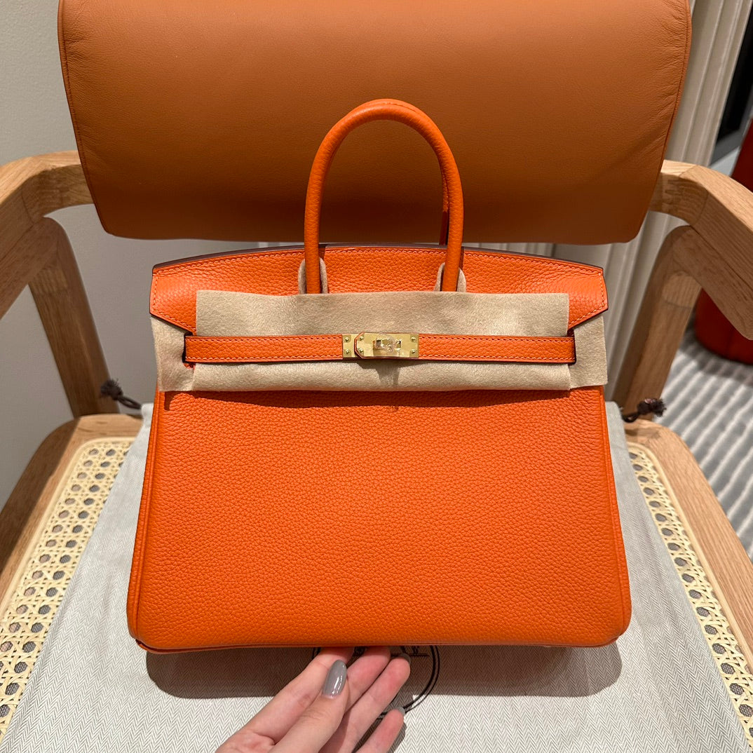 Classic Orange Leather Top-Handle Handbag with Gold-Tone Hardware