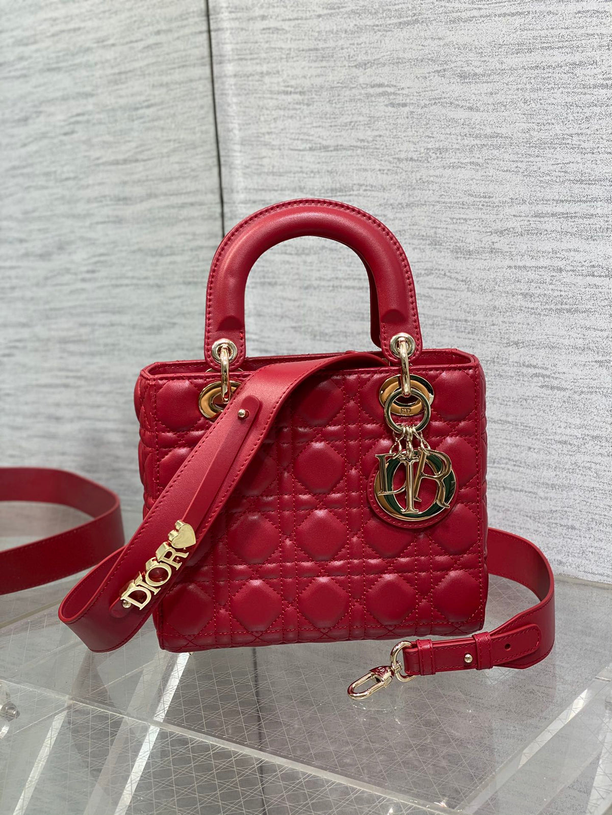 Christian Dior Small Lady Dior My ABCDior Bag - Red Cannage Lambskin