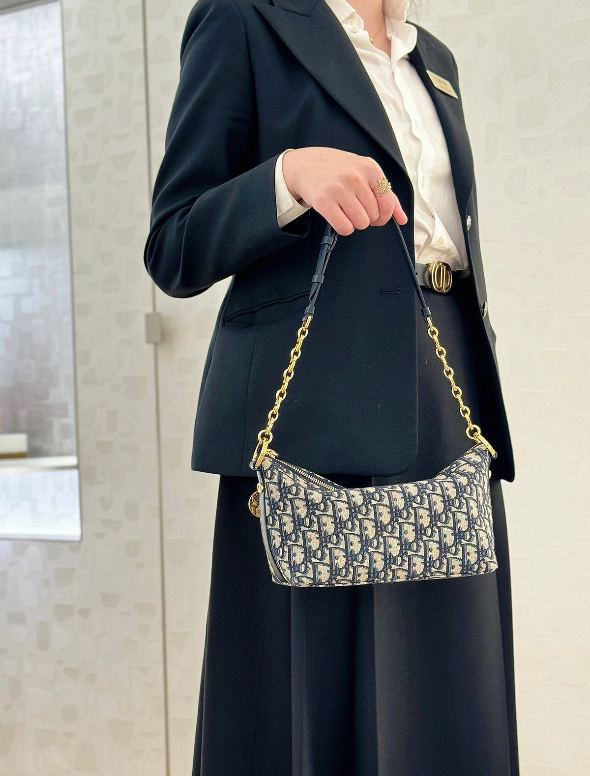Christian Dior Mini Oblique Jacquard Shoulder Bag with Gold Chain Strap