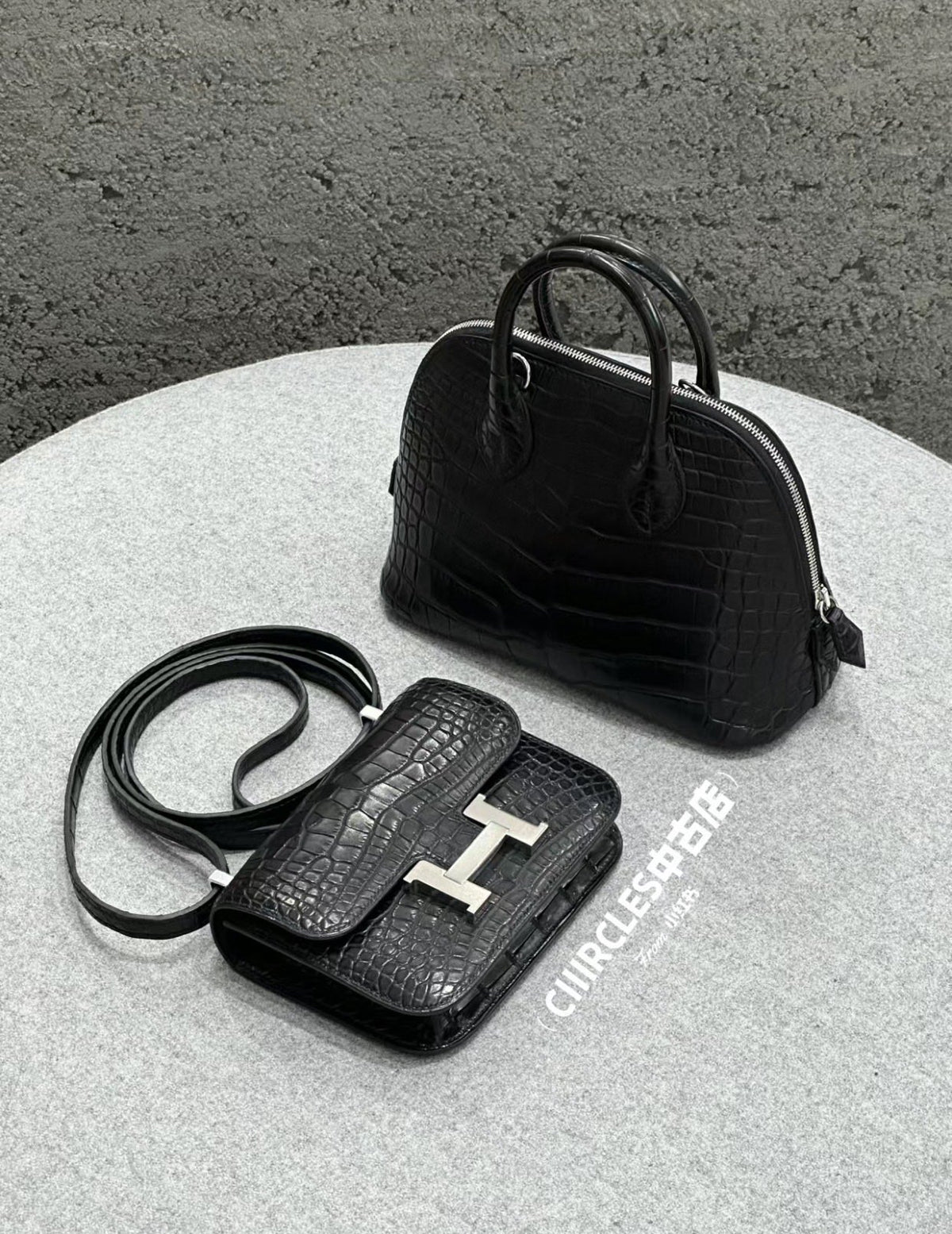 Luxury Vintage Black Crocodile Embossed Handbag Set - Flap & Dome Silhouettes