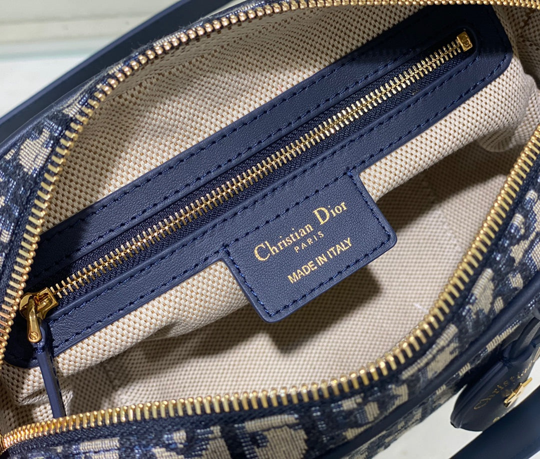 Christian Dior Oblique Mini Bowling Bag Blue Jacquard Top Handle Bag